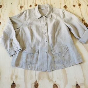 Charter Club 100% Linen  Button Front Jacket with Pockets Size 2XL Beige Tan